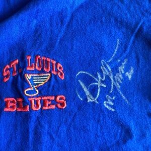 AL MacIinis Signed St.Louis Blues Baseball Jersey w/ Starter hoodie